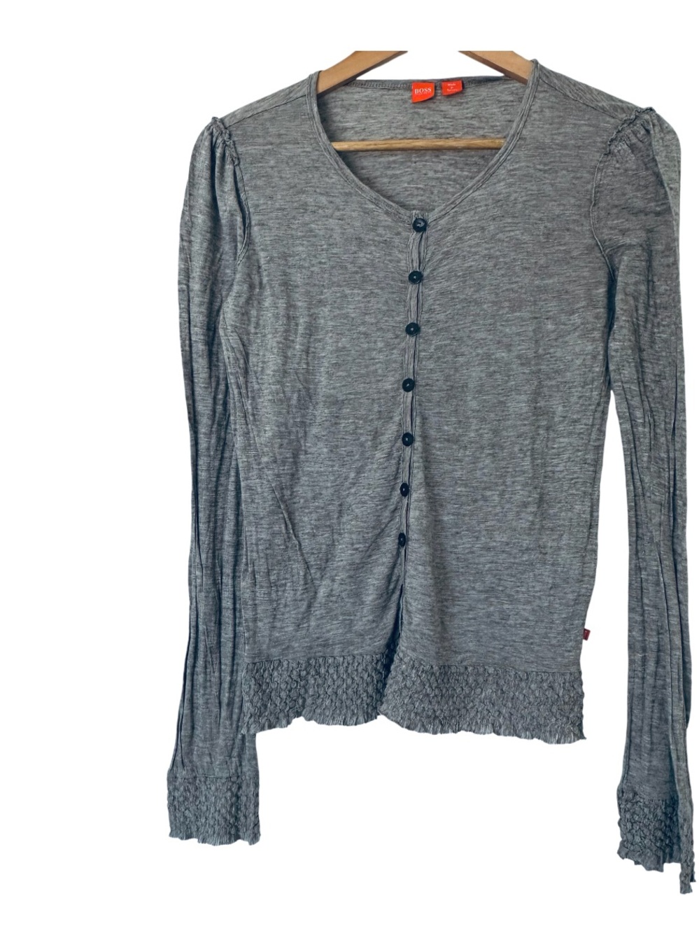 Hugo Boss Gray Button-Front Long Sleeve Top size S